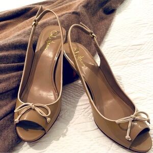 Cole Haan Women's Tan Peep Toe Slingback Heels